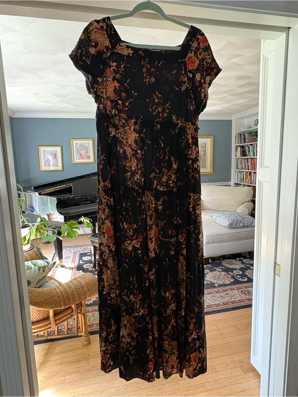 NATURAL LIFE Black Floral Maxi Dress with Warm Bouquet Print